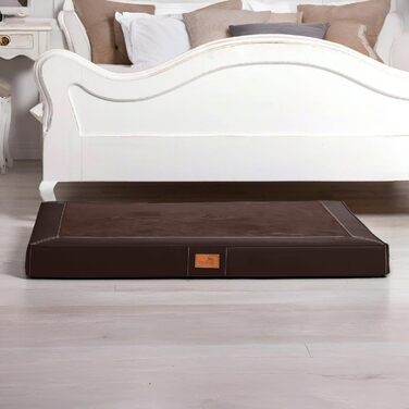 Ортопедичний лежак для собак Tierlando® Oscar VIP з екошкіри та велюру, з в'язкоеластичною піною, антипрослизкова підкладка, 100x80 см, коричневий