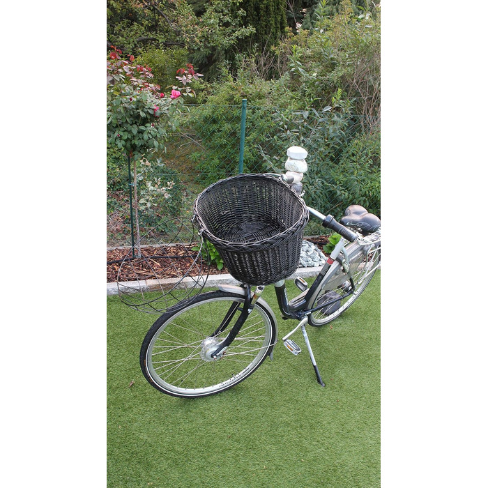 Корзина для велосипеда Marcus Hundefahrradkorb для руля з ротангу з металевою сіткою та подушкою, чорна, для собак, велосипедна корзина, корзина для тварин, натуральна (без подушки)