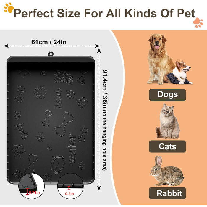 Силіконова килимок для годування собак та котів, 91.4 x 61 см, з кишенею для збору залишків, водонепроникний, з високими бортиками