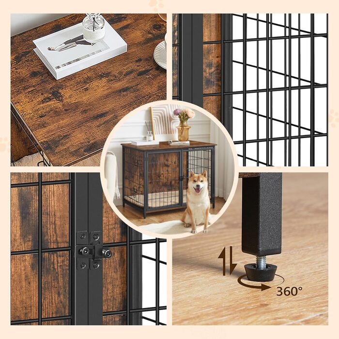Клітка для собак, 100 см, з подушкою, 2 двері, для маленьких, середніх та великих собак, клітка для дому, білий ADCBW10701 (80 x 55 x 65 см, коричневий)