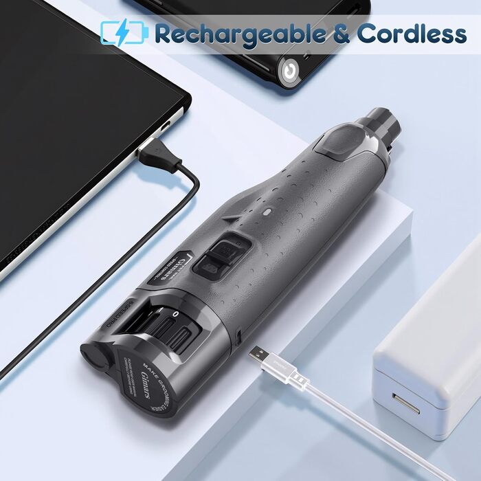 Електричний точило для собачих нігтів Gimars, 6 швидкостей, з LED-підсвічуванням, USB-зарядка (сірий)