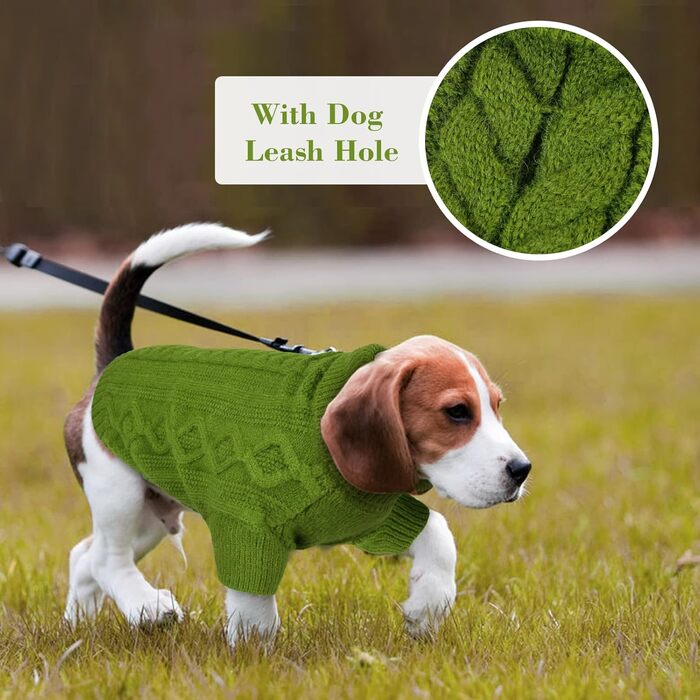 Теплий в'язаний пуловер для собак великих порід Hjumarayan, зелений XXL (обхват грудей 70 см, довжина спини 52 см)