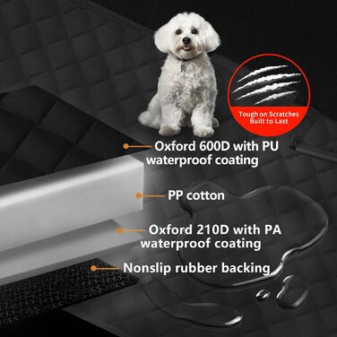 Універсальний килимок для собак у машину 4-в-1 - захист заднього сидіння, водовідштовхувальний та стійкий до подряпин - килимок для собак в авто, підходить для легкових, вантажних та позашляхових автомобілів, 137×147 см (Чорний)