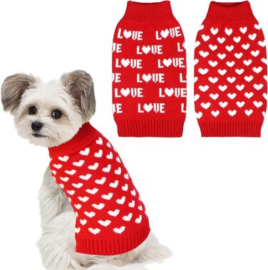 Набір з 2 пуловерів для собак на День святого Валентина, одяг для собак на День святого Валентина, в'язаний пуловер у вигляді серця для маленьких, середніх та великих собак, домашніх тварин (червоне серце та червоне кохання, розмір M) Червоне серце та чер