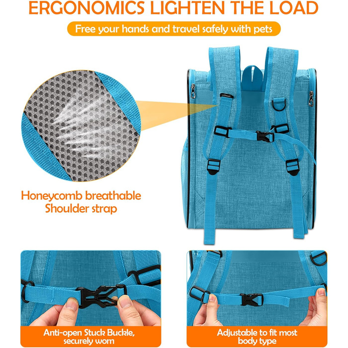 Рюкзак для тварин ALLSOPETS: складаний, для котів та собак, з дихаючою підкладкою. Ідеально для подорожей, прогулянок та хатніх потреб. Колір: блакитний