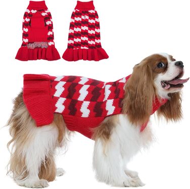 Теплий пуловер для собак OUOBOB – стильний одяг для дівчаток, ідеальний для великих собак, червоний колір, розмір Medium