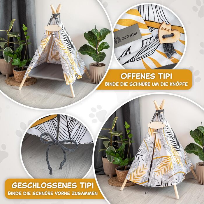 Кішка та собака, будиночок-хатинка, тіпі, 53x53x70 см – стильний дім для тварин, багато кольорів