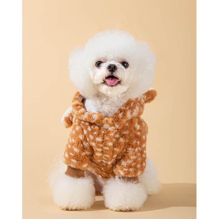 Костюм для собак AZA Rentier (Олень), теплий зимовий костюм, нарядний халат з капюшоном, для маленьких собак, розмір L (4.1 - 9lb--12lb), колір: оленячий коричневий