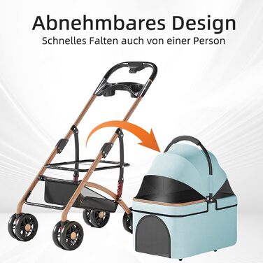 Візок для собак 3 в 1, складний, для маленьких собак та котів, знімний кошик, візок для дітей, сітчасте вікно, оксфордська тканина, до 20 кг (зелений)