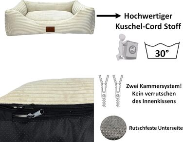 Ортопедичне ліжко для собак Elropet з м'якого корду, кошик для собак, XS/S/M/L/XL, кремовий (100x80x24 см)