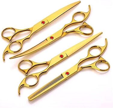 Професійна ножиця для собак, вигнута ножиця, ножиці для грумінгу собак, професійний набір ножиць для собак, прямі та вигнуті ножиці для фінальної обробки (золотий колір, 18 см)