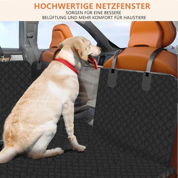 Захист для заднього сидіння авто для собак - водовідштовхуючий, антикіготок, універсальний, з боковими захистами та віконцем - чорний
