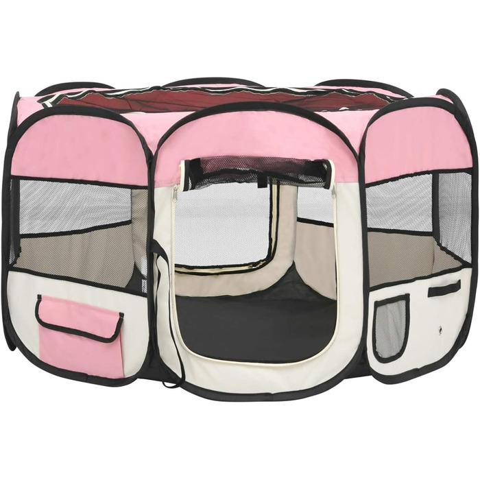 Тідярд Розкладний вольєр для цуценят з переносною сумкою, рожевий, 110x110x58 см
