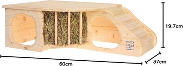Будиночок для гризунів Resch Nr11 XL з натуральної ялини, з терасою, сходами, сінотрима, великими входами та заокругленими кутами, 60x19,7x37 см