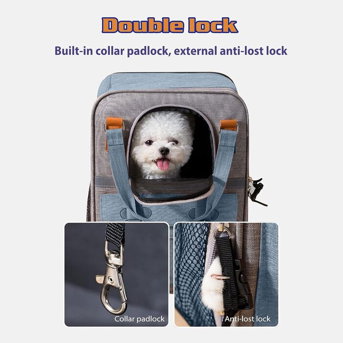 Рюкзак для собак та котів PETCUTE, дихаючий, для маленьких тварин, з відбиваючим ременем, складаний, знімний килимок, внутрішній ремінь безпеки, для прогулянок (Блакитний)