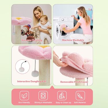 Кігтеточка для котів Petpela, модель 'Гриб', рожева, з ліжком-квіткою, 19.6'