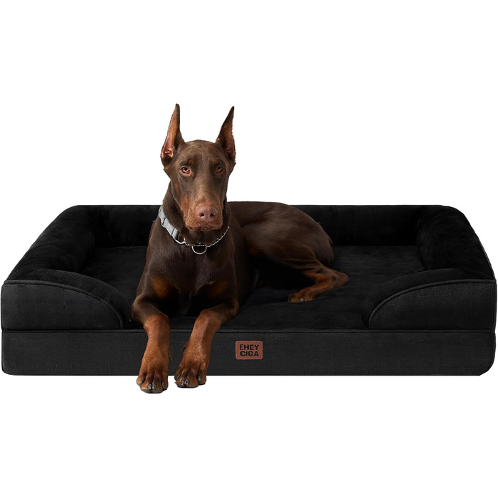 Ортопедичне ліжко для собак великих порід, 132x104 см, кошик для собак XXL з піною з пам'яті, водовідштовхуване, неслизьке, з високим бортиком, чорний колір, розмір L 132 x 104 x 20 см