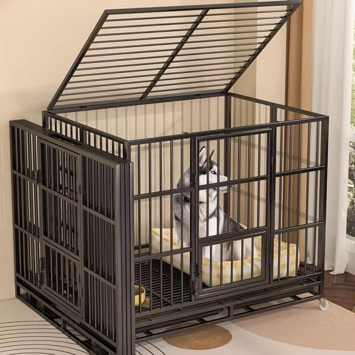 Клітка для собак Gitterbox: складана, на колесах, з маленькою дверцятами (77x55x76 см, чорний)