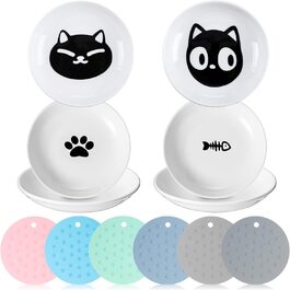 Набір мисок для котів на 6 місць - 6 мисок з кераміки та підставки, широкі миски для котів, що зменшують подразнення вусів, плоскі миски для кошенят та дрібних тварин