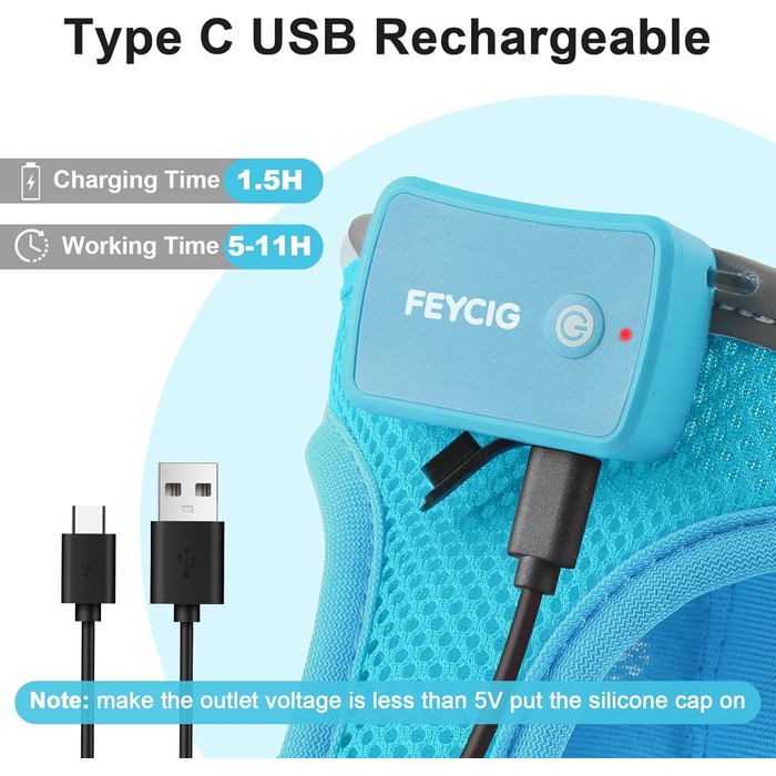 Світлодіодне шлейка для собак Feycig з LED підсвічуванням, перезаряджувана, для цуценят та собак середніх розмірів, дихаюча, синього кольору (Large)