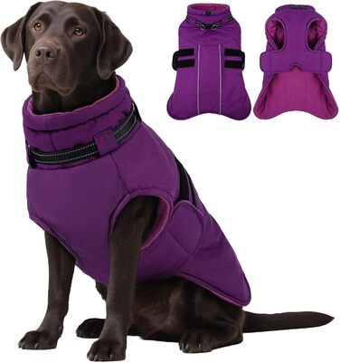 Зимова куртка для собак IECOii, тепла, водонепроникна, регульована, з відбиваючими елементами, фіолетова, розмір 2XL