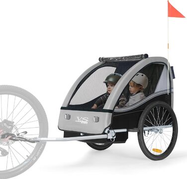 Дитячий причіп Tiggo VS 2 в 1: велосипедний причіп та коляска-візок, сірий