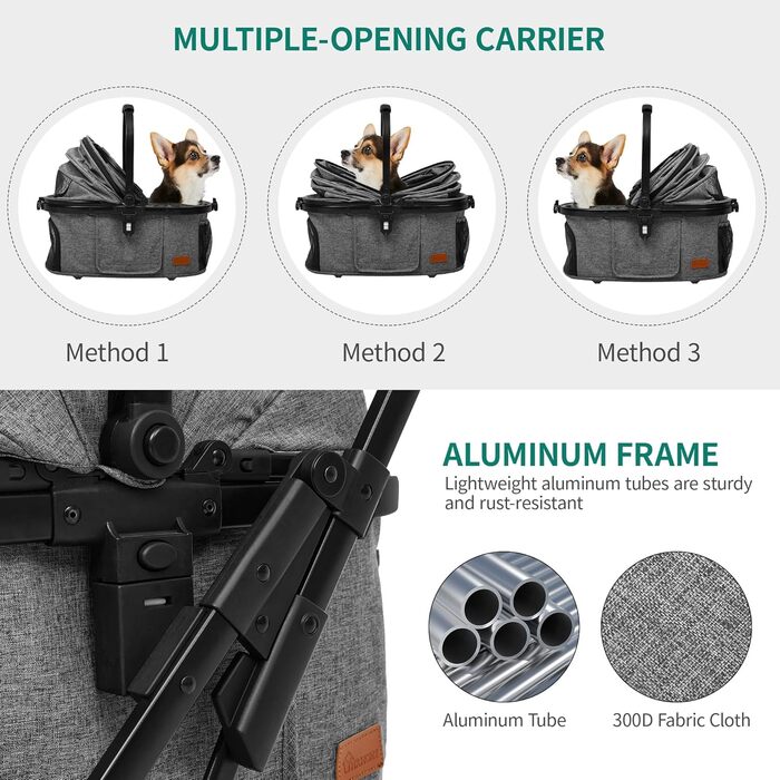 Візок для собак YITAHOME - переносна коляска для маленьких собак та котів (до 15.9 кг), сірий