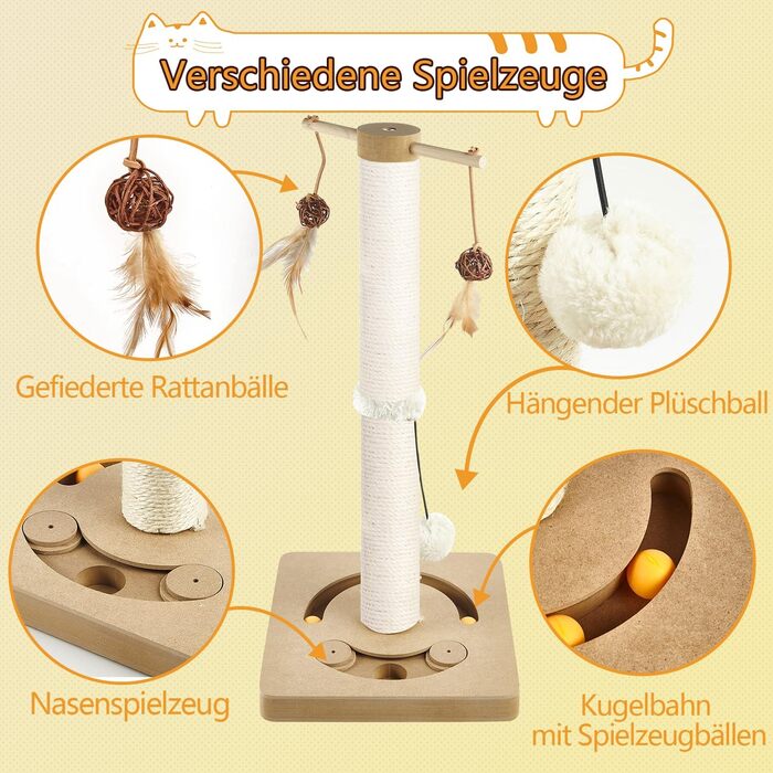 Котячий кігтеточильний стовпчик AUSCAT з інтерактивними іграшками, 63 см, бежевий