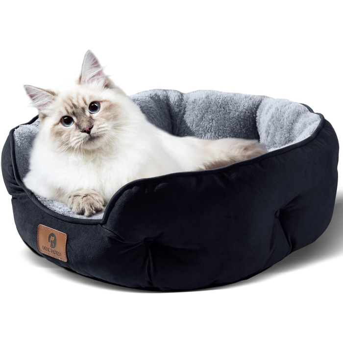 Зручне ліжко для собак середніх порід, котяче ліжко для дому, ліжко для цуценят та кошенят, м'яке, машинного прання, з неслизьким та водонепроникним покриттям (1 шт.) Чорний колір