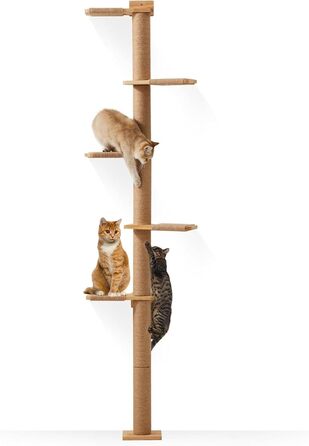 Котів Дім: 5-ярусний когтетоп для котів (206 см), регульований, стійкий, для лазіння та дряпання, жовто-коричневий
