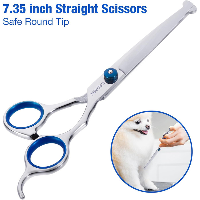 Набір професійних ножиць для грумінгу собак 5-в-1, з безпечними закругленими кінцями, 4CR нержавіюча сталь, для собак та котів, блакитний