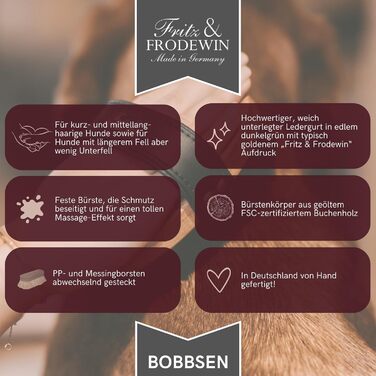 Щітка для собак Fritz & Frodewin Bobbsen для короткої та середньої шерсті | Масажна щітка з FSC-дерева | Шкіряний ремінь | Виготовлено в Німеччині
