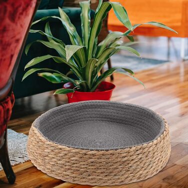 Кругле ліжко для собак та котів POPETPOP з ротангу, 35x35x8 см - миється та дихає, ідеально для вітальні та спальні
