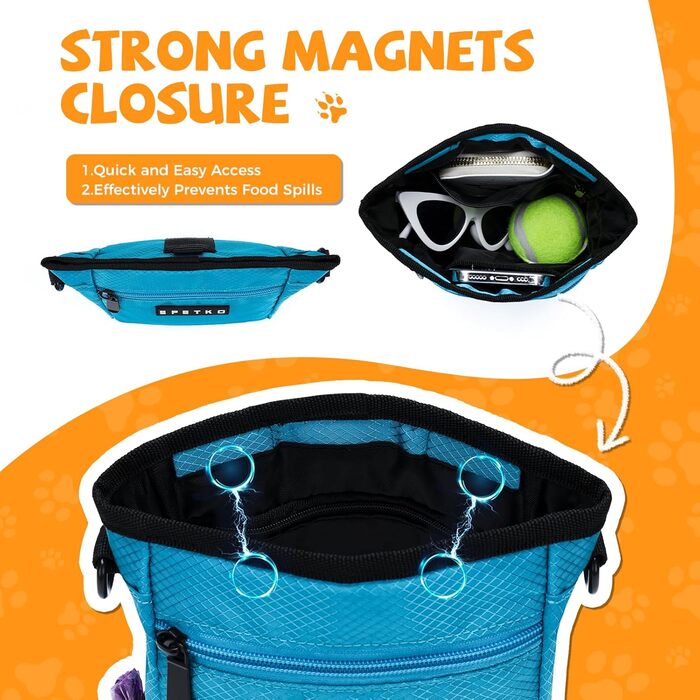 Сумка для ласощів для собак великого об'єму, багатофункціональна, для прогулянок на плечі, з міцним магнітним закриттям, регульований знімний ремінь, сумка для корму для собак (Блакитна)