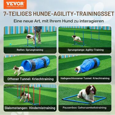 Набір для дресирування та agility для собак VEVOR: 4 регульовані бар'єри, 6 сленлом-стійок, кільце для стрибків, бокс, свисток та миска