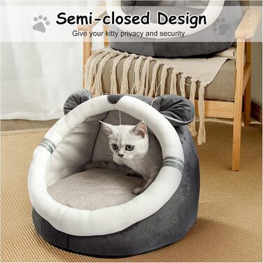 Кігтеточка-будиночок для котів Andiker, 40x40x33 см, плюшеве ліжко, напівзакритий гніздо, миється, знімається, з іграшкою-клубочком (сірий, миша)