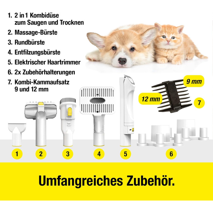 Набір для грумінгу тварин CARRERA [7 в 1]: пилосос, машинка для стрижки шерсті, щітка, 450W, 3,3L (собаки, коти)