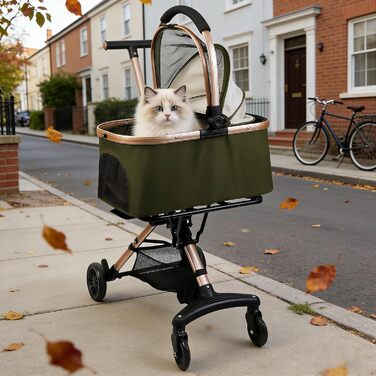 Візок для собак 3 в 1, складний, для маленьких собак та котів, знімний кошик, візок-кіндервоген, сітка, оксфордська тканина, до 20 кг (темно-зелений)