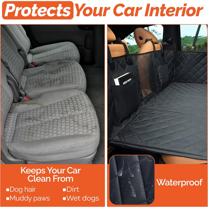 Захист для заднього сидіння авто для собак: килимок з жорстким дном, ліжко, водонепроникний, з сіткою та кишенею для авто/Вантажівки