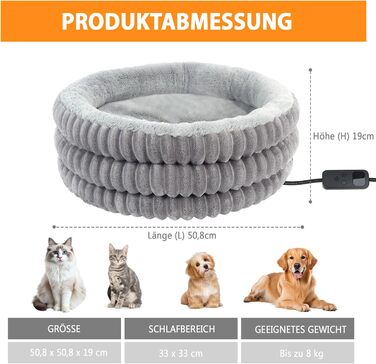 Обігрівальне ліжко для котів круглої форми - затишне ліжко з підігрівом для глибокого сну - для котів та собак - зручне електричне термоліжко з регульованою подушкою - можна прати