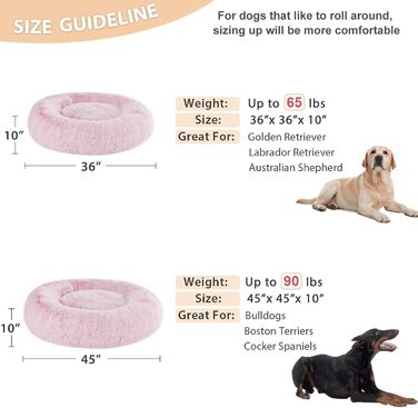 М'яке ліжко для собак великих порід WNPETHOME, заспокійливе доунат-ліжко, тепле та затишне, рожеве