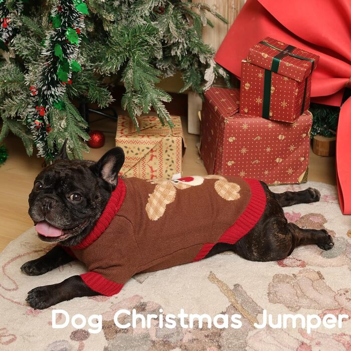 Теплий рожевий пуловер для собак на Новий рік з отвором для шлейки, для мопсів, французьких бульдогів, цвергшнауцерів, розмір L