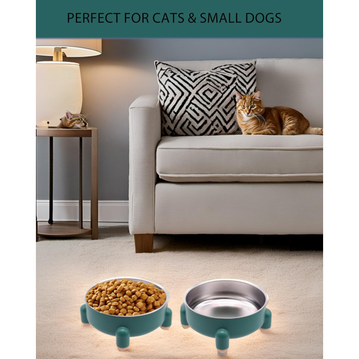 Набір мисок для котів та собак з нержавіючої сталі, 2 шт. (білий та зелений). Зручний дизайн, антиковзаюча основа, легко миються, для котів та маленьких собак