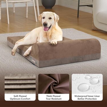Велике ортопедичне ліжко для собак з гелевою піною та водонепроникним чохлом (89x56x20 см, коричневе)