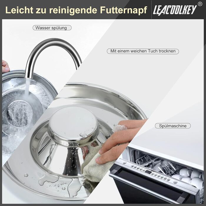 Набір з 2 мисок для собак з нержавіючої сталі LEACOOLKEY - миски для корму та води, для повільного годування, для маленьких собак, котів, тварин, сріблясті