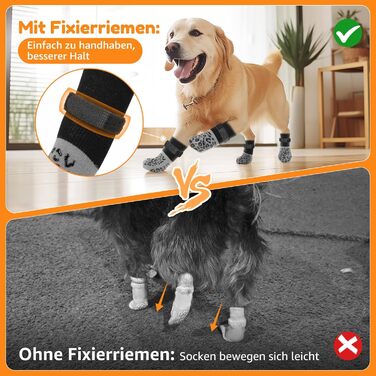 Шкарпетки для собак PICK FOR LIFE проти ковзання, 2 пари, сірі, розмір L, з регульованими ремінцями для дому