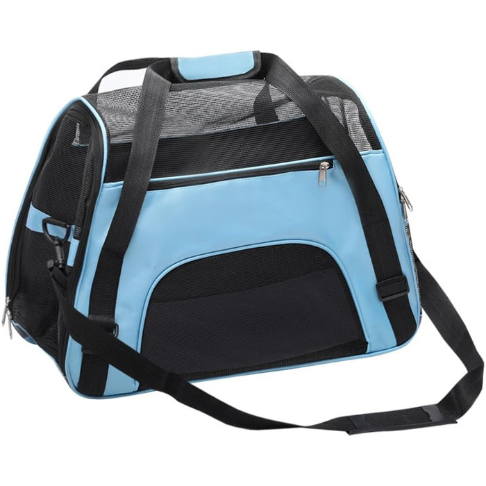 Сумка-переноска для домашніх тварин з м'якими боковинами, блакитна. Розміри: 47 x 24 x 33 см