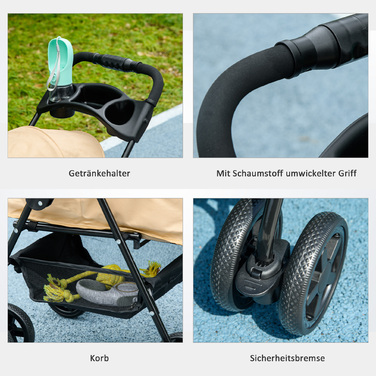PawHut Dog Cart Dog Buggy Folding Function Коляска для маленьких собак Кішки Візок для домашніх тварин Oxford Khaki 67x45x96см