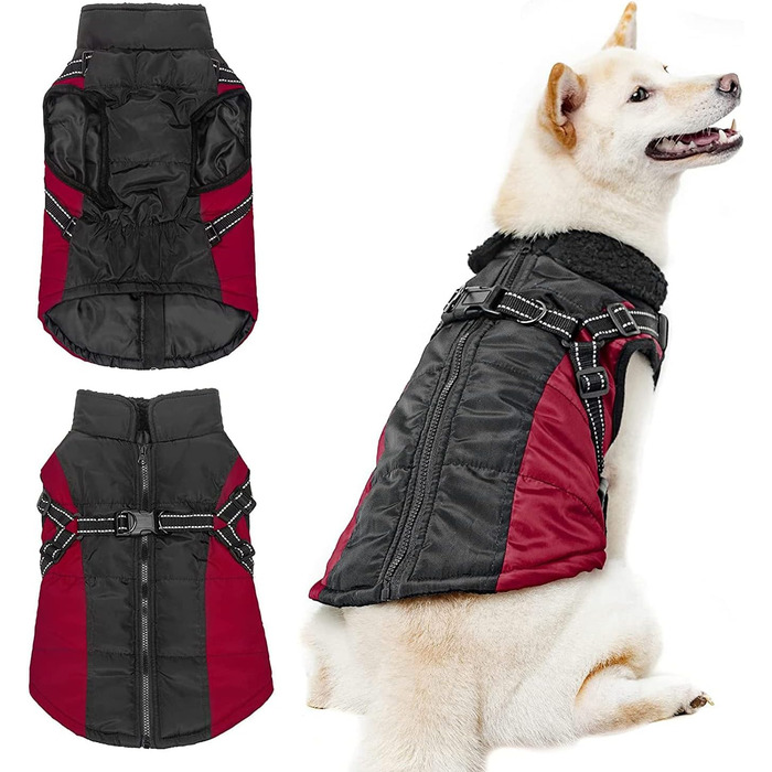 Зимовий теплий куртка для собак, водонепроникний, вітрозахисний, з блискавкою та світловідбиваючими елементами, для середніх та великих собак, колір червоний (L)