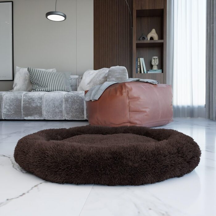 BENNO® Hundebett BALU - Кругле ліжко для собак 70x70x16 см, коричневе, з підстилкою, антиковзаюче, з іграшкою, миється